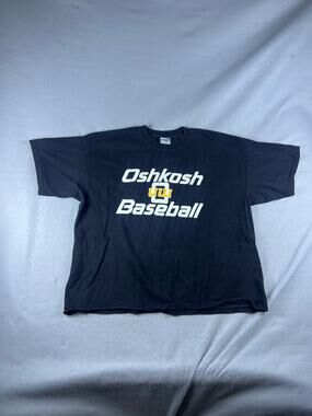 Vintage UW Oshkosh Baseball T-Shirt Mens XXL Black Gildan Louisville Slugger